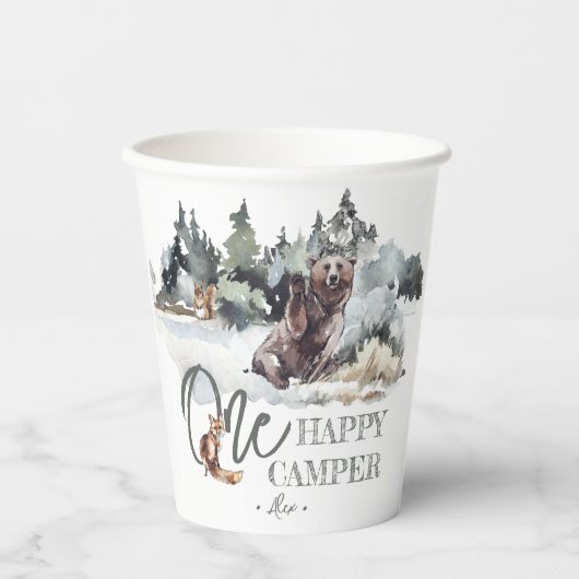Een Happy Camper Rustic Birthday Party Papieren Bekers (Voorkant)