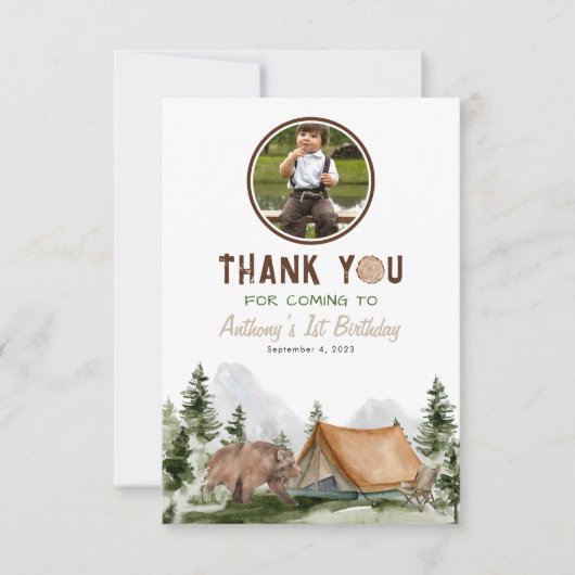 Een Happy Camper Rustiek Beer Verjaardagsfoto Bedankkaart (Voorkant)