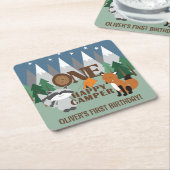 Een Happy Camper Schattige Woodland Animals Favor Kartonnen Onderzetters (Schuin)