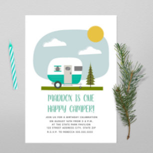 Een Happy Camper Turquoise Trailer Birthday Kaart