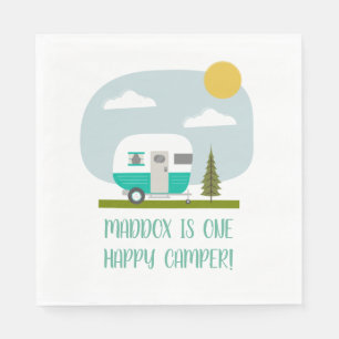 Een Happy Camper Turquoise Trailer Birthday Servet