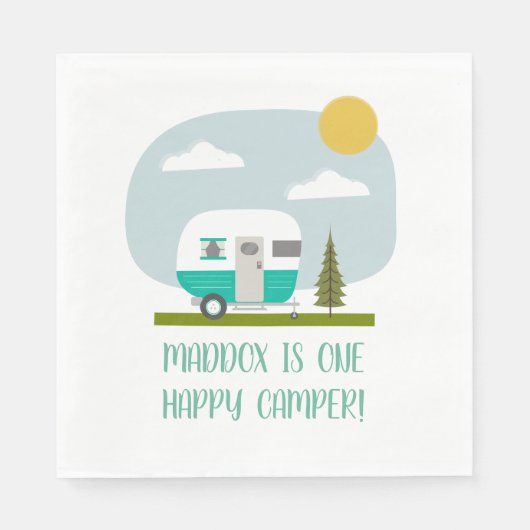 Een Happy Camper Turquoise Trailer Birthday Servet (Voorkant)