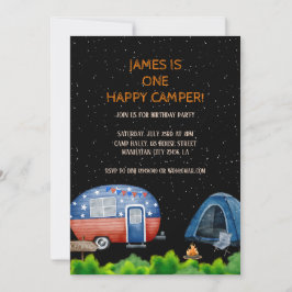Een Happy Camper Verjaardag Kinder Nachtlucht Kaart