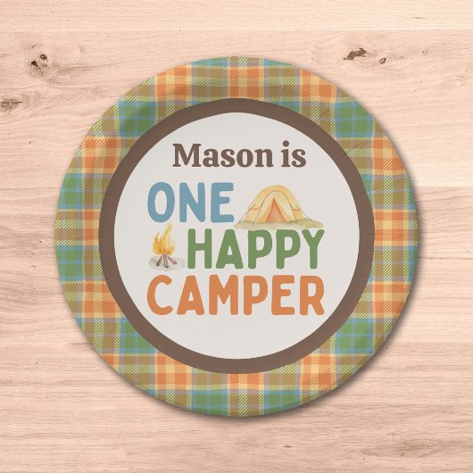 Een Happy Camper verjaardagspapier Bord
