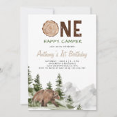 Eén Happy Camper Waterverf Beer 1st Birthday Boy Kaart (Voorkant)