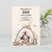 Eén Happy Camper Waterverf Woodland 1e verjaardag Kaart (Staand voorkant)