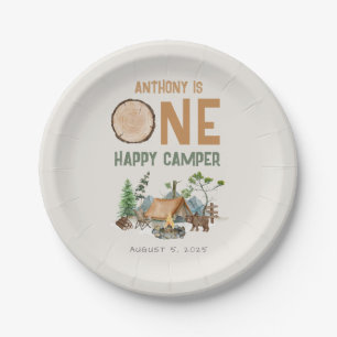 Eén Happy Camper Waterverf Woodland 1e verjaardag Papieren Bordje