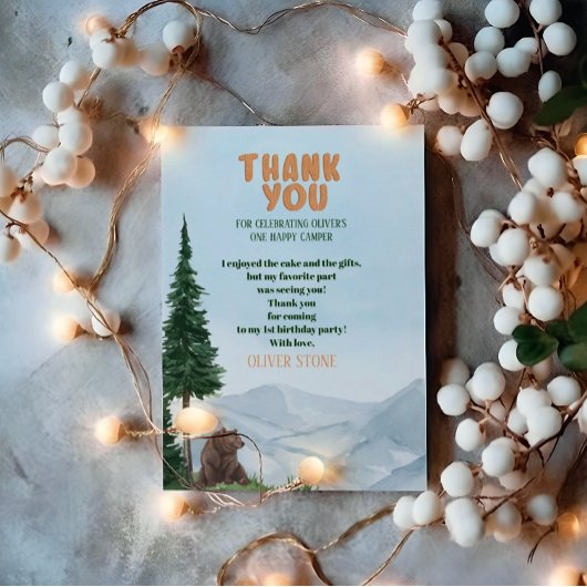 Eén Happy Camper Wood Boys 1e verjaardag Bedankkaart