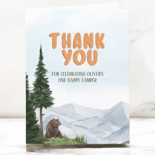 Eén Happy Camper Wood Boys 1e verjaardag Bedankkaart