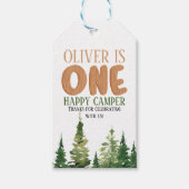 Eén Happy Camper Wood Boys 1e verjaardag Cadeaulabel (Voorkant)