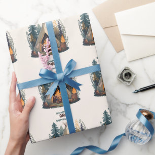 Eén Happy Camper Wood Boys 1e verjaardag Cadeaupapier