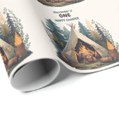 Eén Happy Camper Wood Boys 1e verjaardag Cadeaupapier (Rol Hoek)