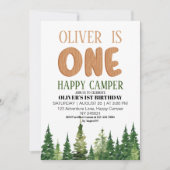 Eén Happy Camper Wood Boys 1e verjaardag Kaart (Voorkant)