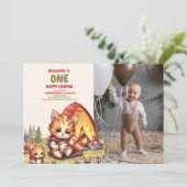 Eén Happy Camper Wood Boys 1e verjaardag Kaart (Staand voorkant)