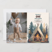 Eén Happy Camper Wood Boys 1e verjaardag Kaart (Voorkant)