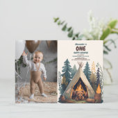 Eén Happy Camper Wood Boys 1e verjaardag Kaart (Staand voorkant)