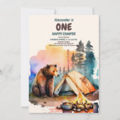 Eén Happy Camper Wood Boys 1e verjaardag Kaart (Voorkant)