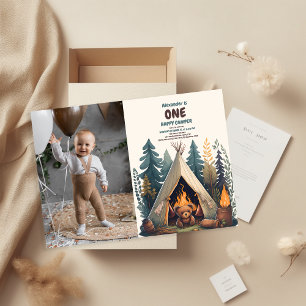 Eén Happy Camper Wood Boys 1e verjaardag Kaart