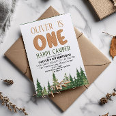 Eén Happy Camper Wood Boys 1e verjaardag Kaart