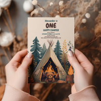 Eén Happy Camper Wood Boys 1e verjaardag