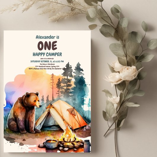 Eén Happy Camper Wood Boys 1e verjaardag Kaart