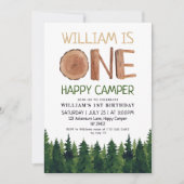 Eén Happy Camper Wood Boys 1e verjaardag Kaart (Voorkant)