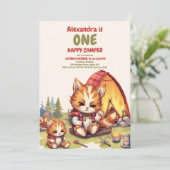 Eén Happy Camper Wood Boys 1e verjaardag Kaart (Staand voorkant)
