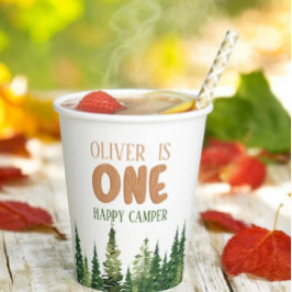 Eén Happy Camper Wood Boys 1e verjaardag Papieren Bekers