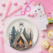 Eén Happy Camper Wood Boys 1e verjaardag Papieren Bordje (Feest)