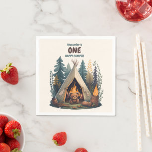 Eén Happy Camper Wood Boys 1e verjaardag Servet