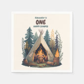 Eén Happy Camper Wood Boys 1e verjaardag Servet (Voorkant)