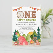 Eén Happy Camper Woodland Beer Boys 1e verjaardag Kaart (Staand voorkant)