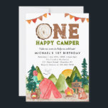 Eén Happy Camper Woodland Beer Boys 1e verjaardag Kaart<br><div class="desc">One Happy Camper Woodland Beer Boys 1e Verjaardagsuitnodiging</div>