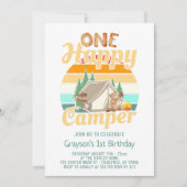 Eén Happy Camper Woodland Birthday-uitnodiging Kaart (Voorkant)