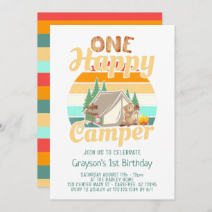Eén Happy Camper Woodland Birthday-uitnodiging Kaart