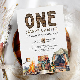 Een Happy Camper Woodland Camping 1e Verjaardag Kaart