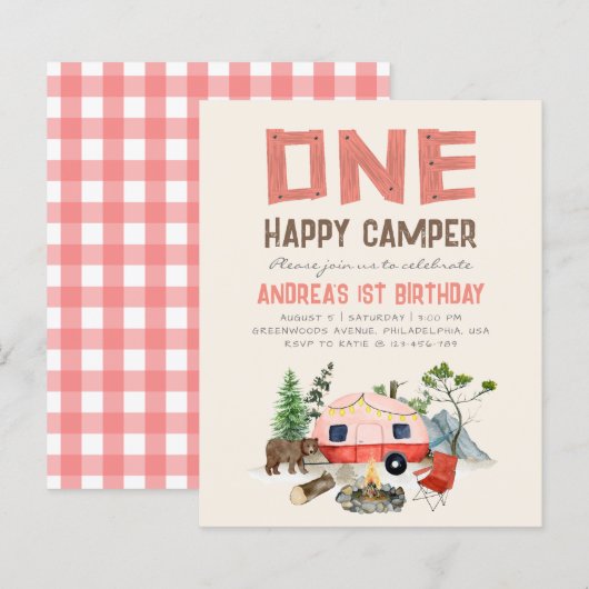 Een Happy Camper Woodland Girls 1ste verjaardag ro (Voorkant / Achterkant)