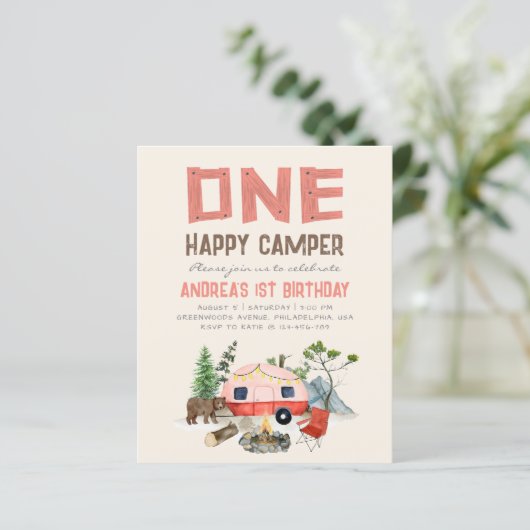 Een Happy Camper Woodland Girls 1ste verjaardag ro (Staand voorkant)