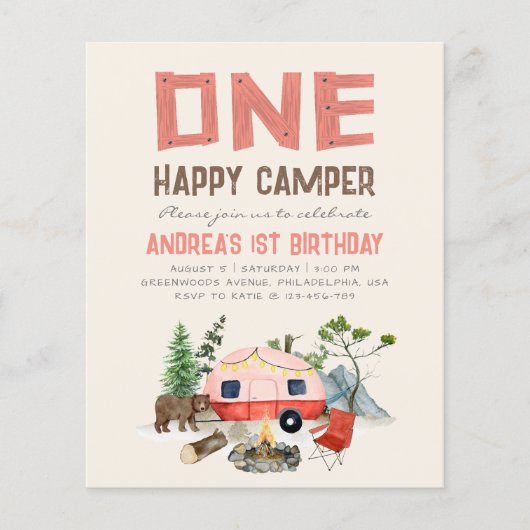 Een Happy Camper Woodland Girls 1ste verjaardag ro (Voorkant)
