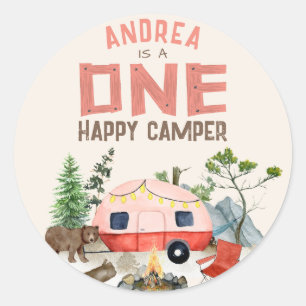 Een Happy Camper Woodland Girls 1ste verjaardag ro Ronde Sticker