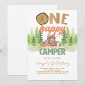 Eén Happy Camper Woodland-uitnodiging Kaart (Voorkant / Achterkant)