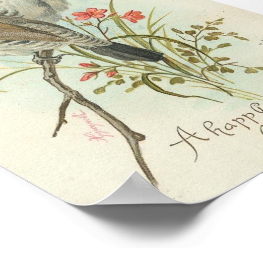 Een Happy Christmastide  vogels Poster (Hoek)