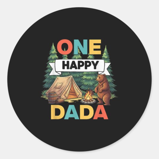 Een Happy Dada Camper Eerste Verjaardag Camping Be Ronde Sticker (Voorkant)
