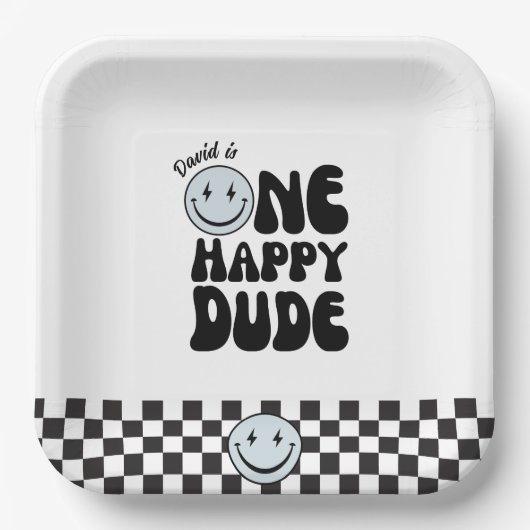 Een Happy Dude Blue Happy Face Verjaardag Papieren Bordje (Voorkant)