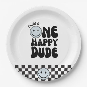 Een Happy Dude Blue Happy Face Verjaardag Papieren Bordje