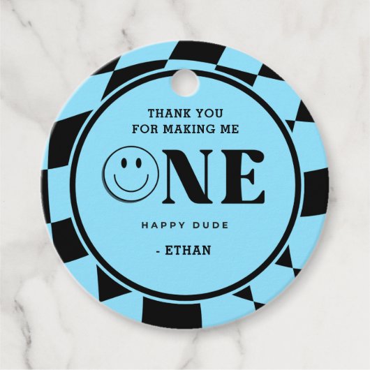 Een Happy Dude Boy 1st Birthday Bedankt Bedankjes Labels (Voorkant)