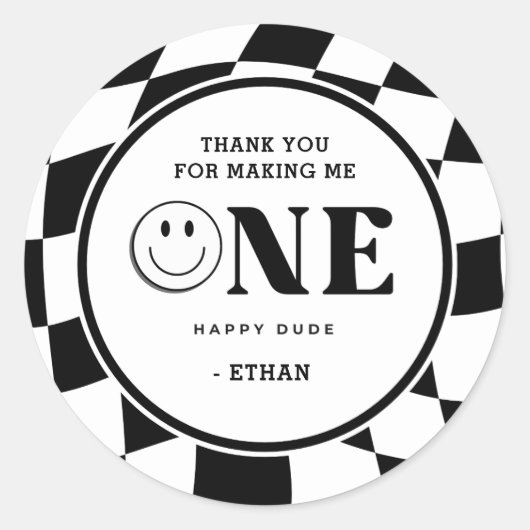 Een Happy Dude Boy 1st Birthday Bedankt Ronde Sticker (Voorkant)