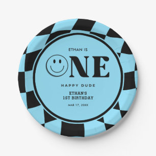Een Happy Dude Happy Face Blue Boy 1st Birthday Papieren Bordje
