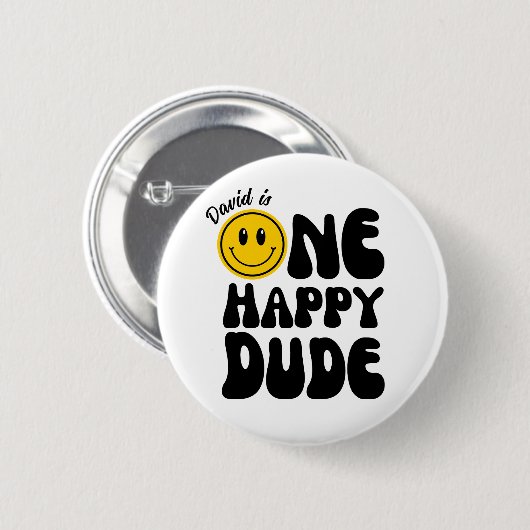 Een Happy Dude Happy Face Eerste Verjaardag Button (Voorkant /achterkant)