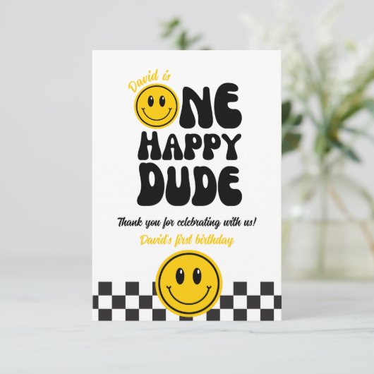 Een Happy Dude Happy Face Foto Verjaardag Bedankkaart (Staand voorkant)